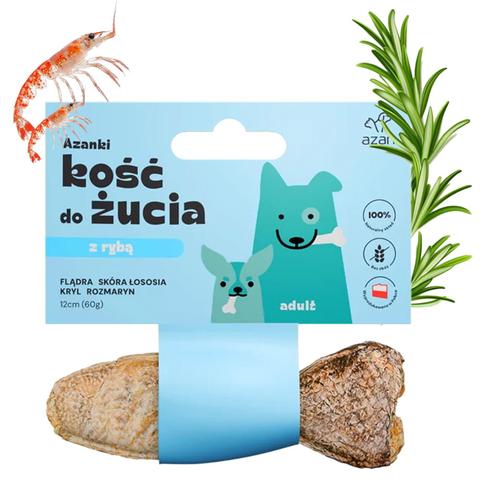 AZANKI kość do żucia ADULT z flądrą rozmarynem krylem w skórze łososia 12cm